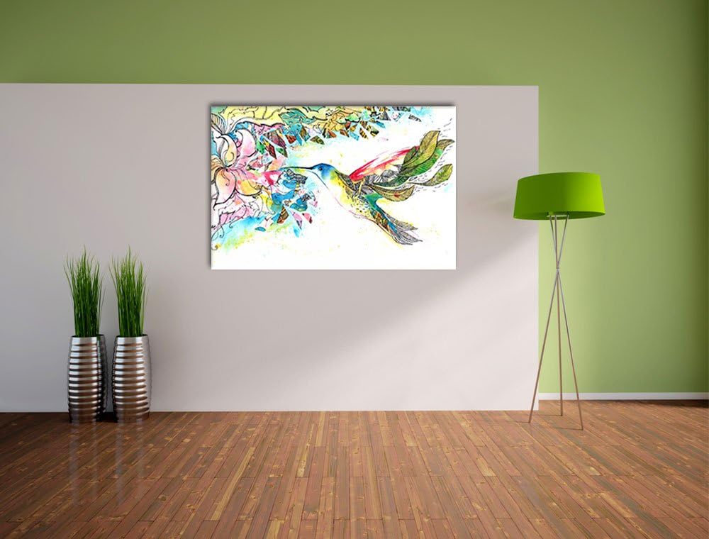 Pixxprint Kolibri Kunst Format: 100x70 auf Leinwand, XXL riesige Bilder fertig gerahmt mit Keilrahme
