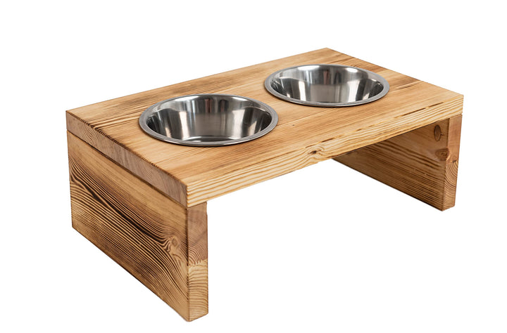 Woodworms Hunde-napf-Set mit Edelstahlnäpfen, Handgemachte Echtholz Hundebar, Futterbar für kleine,