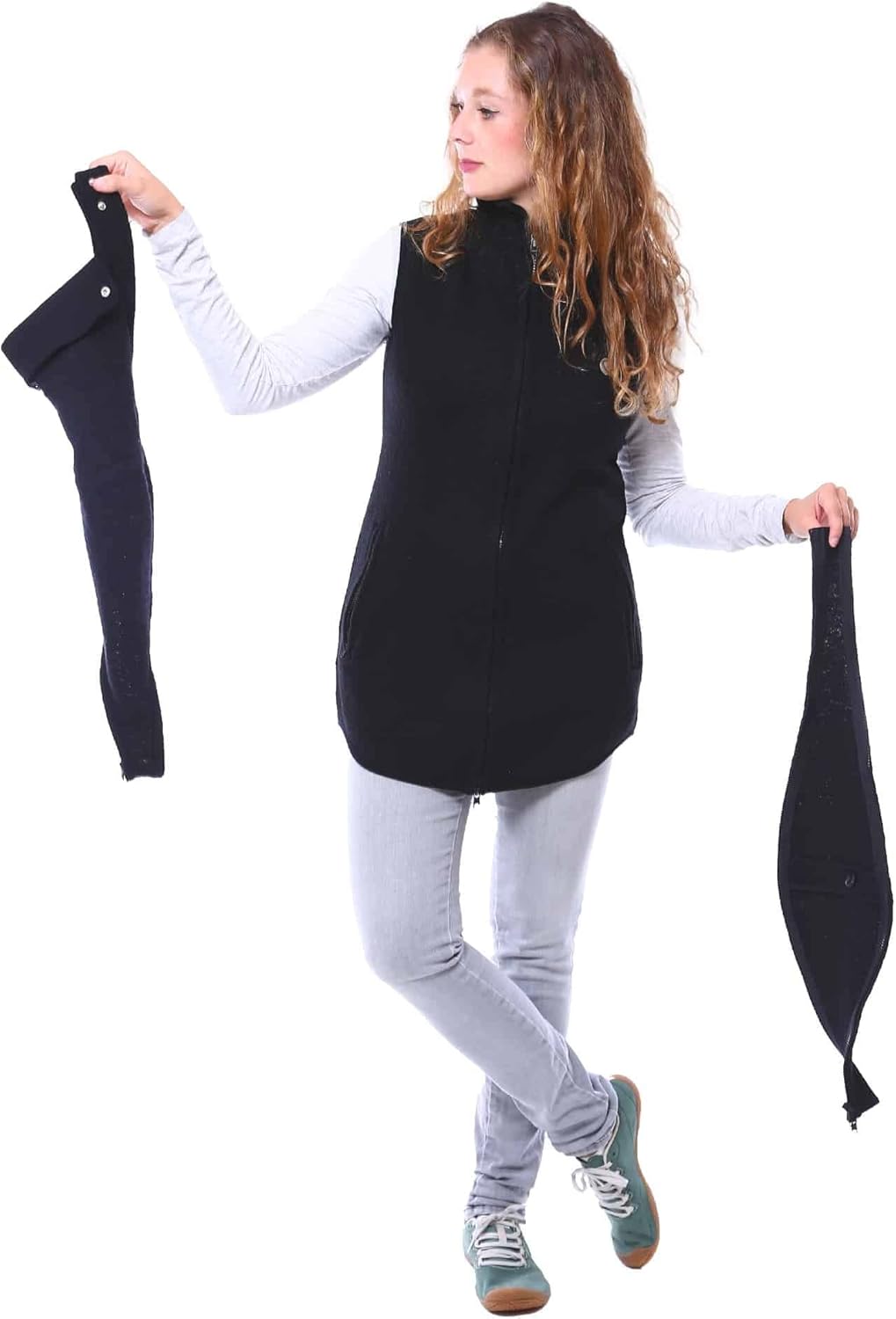 Viva la Mama - Trageweste aus Wollwalk Umstandsweste Wollweste zum Babytragen - PEVE M Schwarz, M Sc