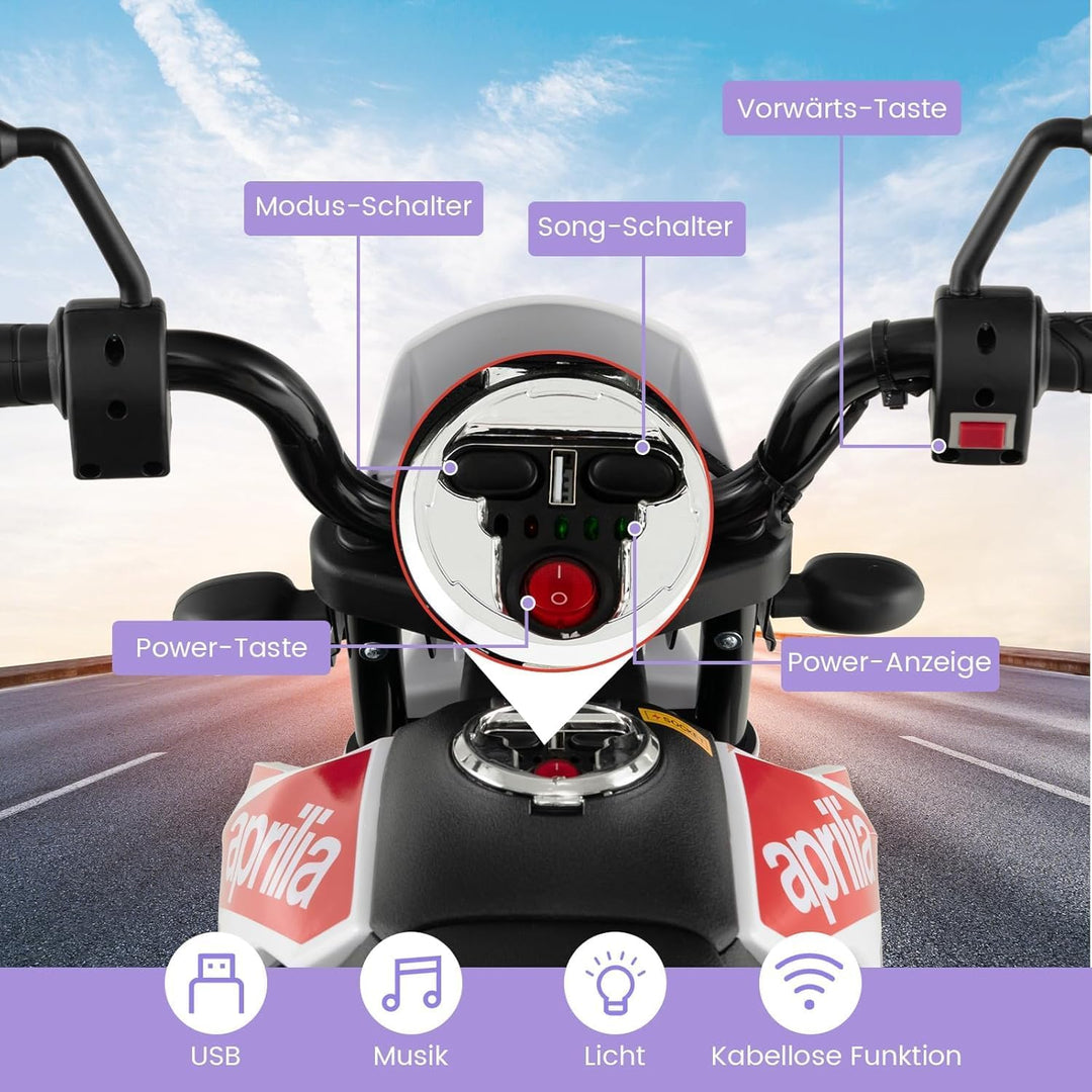 FANTASK 12V Elektromotorrad für Kinder 5,5-6 km/h, Kindermotorrad mit Stützrädern & Musik & Scheinwe