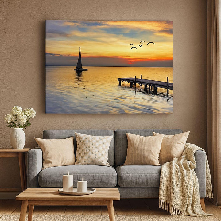 Bilder auf Leinwand 100x70cm Leinwandbild Strand landschaft wasser brücke Gross Wanddeko Bild Schlaf