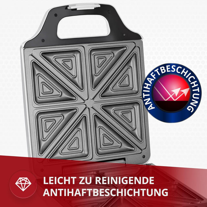 MPM MOP-35 Elektrischer Sandwichmaker für 4 Sandwiches, 8 in Dreiecksform, Antihaftbeschichtete Plat