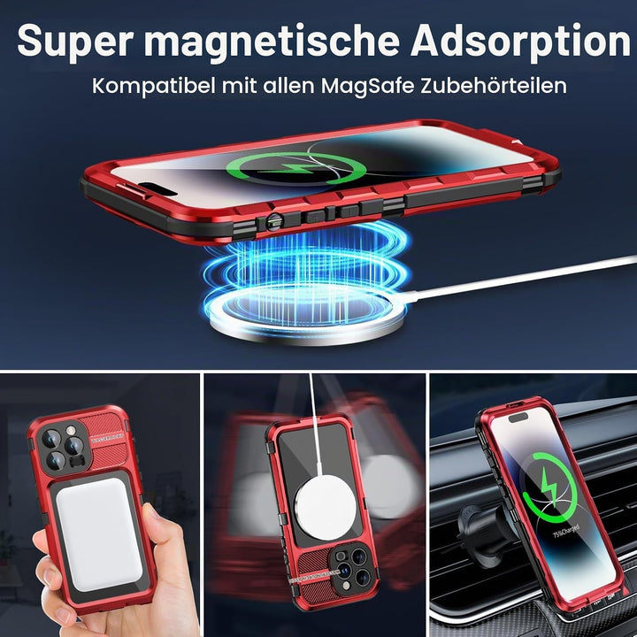 WIFORT für iPhone 14 Pro Hülle Wasserdicht mit MagSafe, 360 Outdoor Metall Schutzhülle mit Displaysc