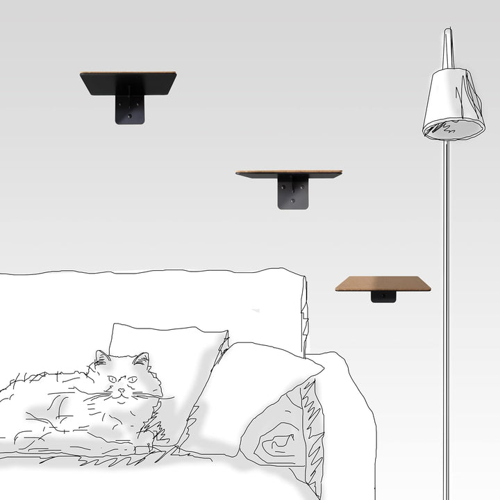 1x Wandstufe Katzentreppe Klettersystem für Haustiere, belastbare, stabile Ablage/Plattform Schwarz