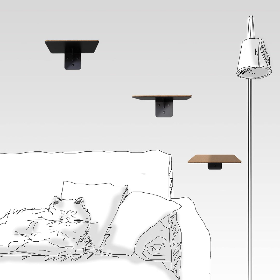 1x Wandstufe Katzentreppe Klettersystem für Haustiere, belastbare, stabile Ablage/Plattform Schwarz