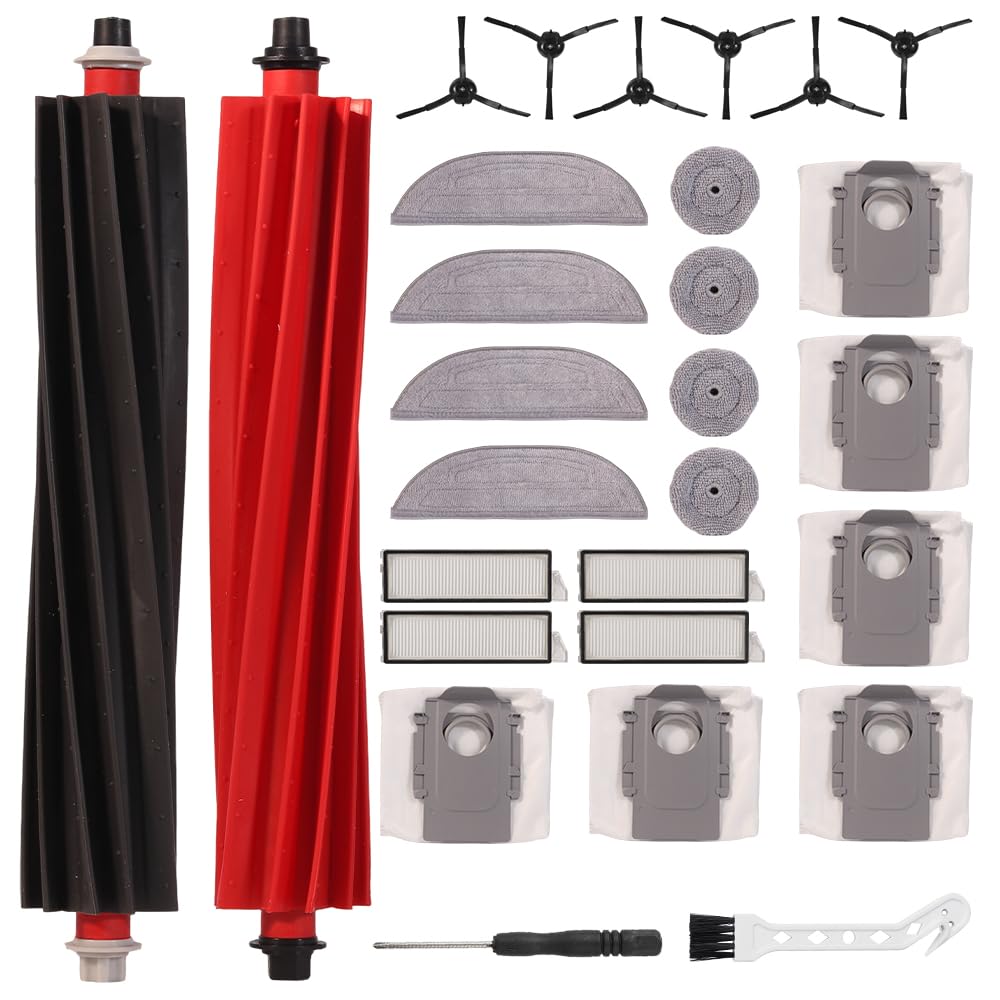 28 Stück Zubehörset Ersatz für Roborock S8 MaxV Ultra,2 Rollenbürste,4 Filter,6 Seitenbürsten,8 Wisc