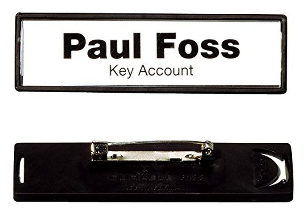 Durable Namensschild Clip-Card (mit Plattennadel, 17 x 67 mm) Packung à 25 Stück, schwarz, 813301, P