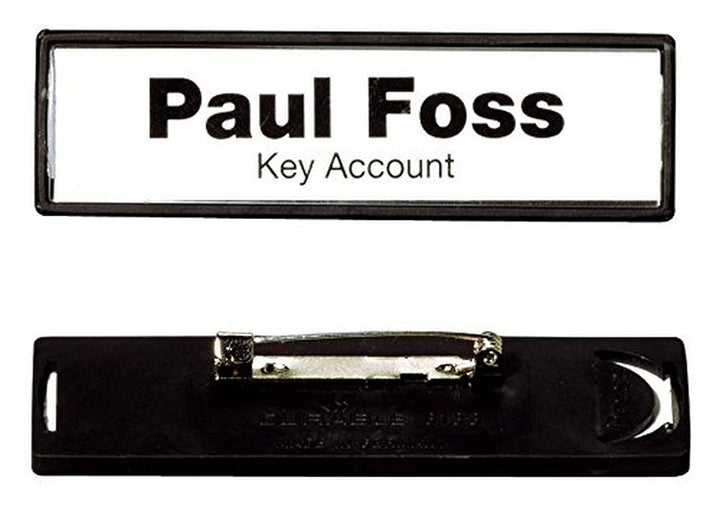 Durable Namensschild Clip-Card (mit Plattennadel, 17 x 67 mm) Packung à 25 Stück, schwarz, 813301, P