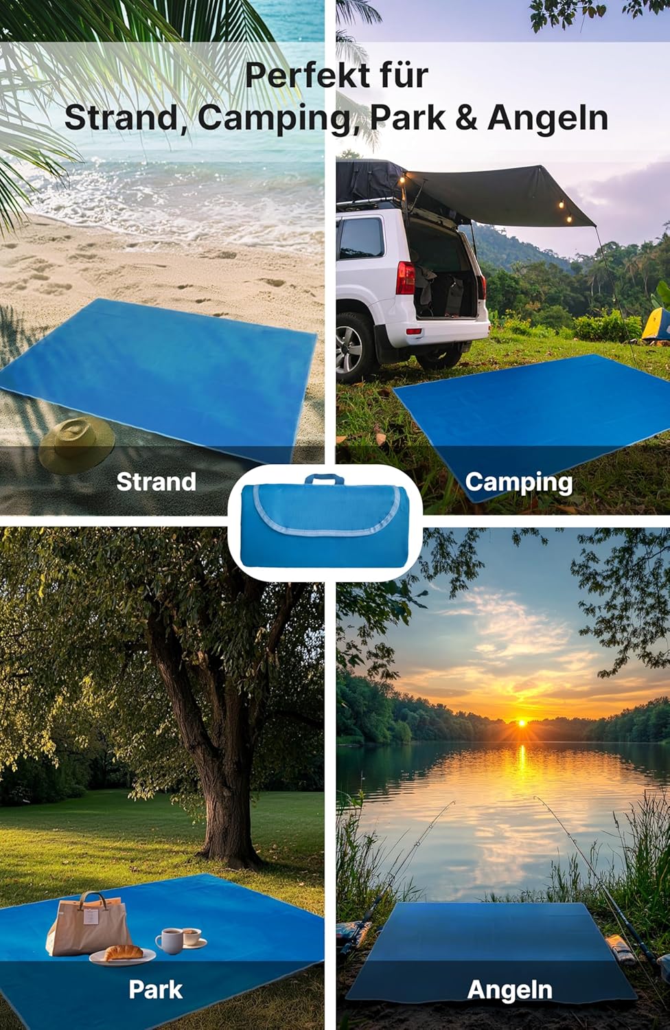 Menz Stranddecke sandfrei 1,5 x 2 m – Picknickdecke wasserdicht &amp; leicht, Picknick Decke kompakt &amp; f