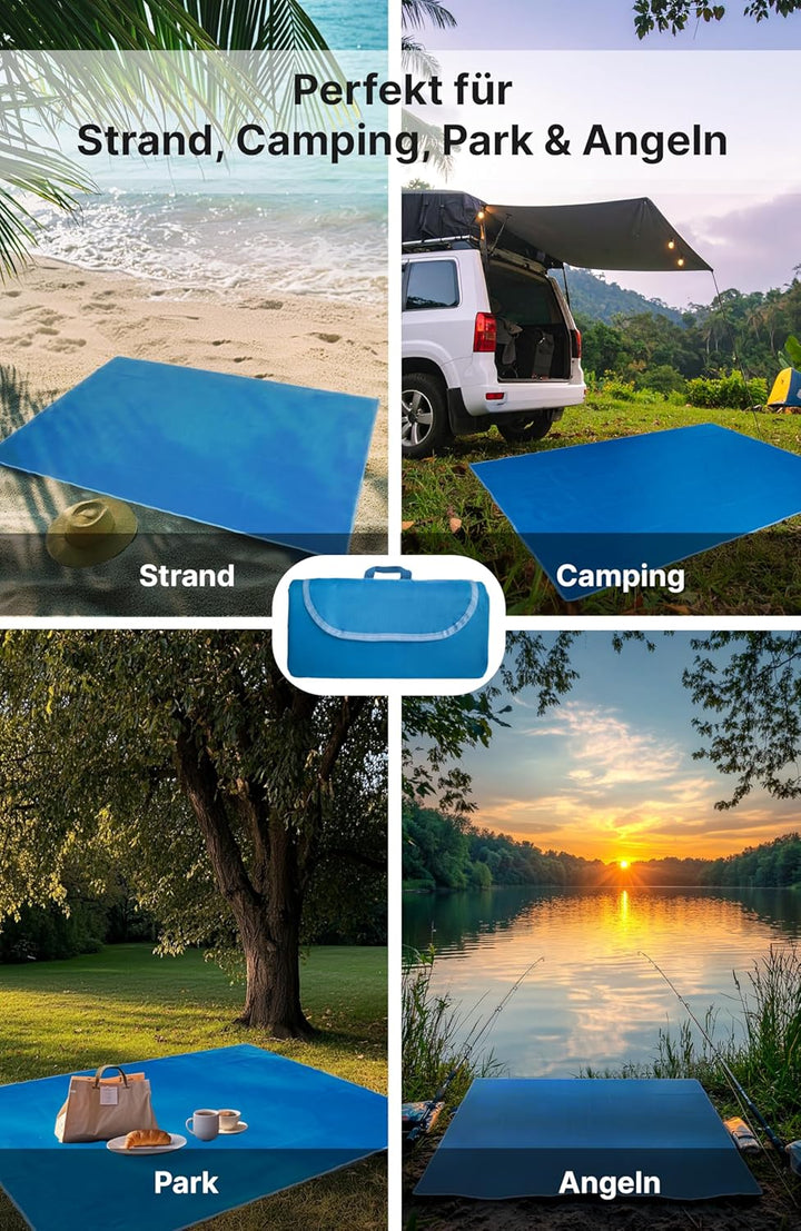 Menz Stranddecke sandfrei 1,5 x 2 m – Picknickdecke wasserdicht &amp; leicht, Picknick Decke kompakt &amp; f