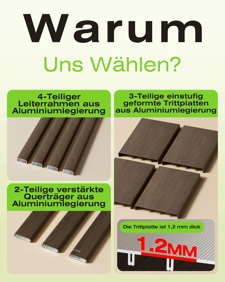 Trittleiter 4 Stufen klappbar,Tritthocker aus Aluminium | 150 kg Tragfähigkeit,Leiter mit rutschfest