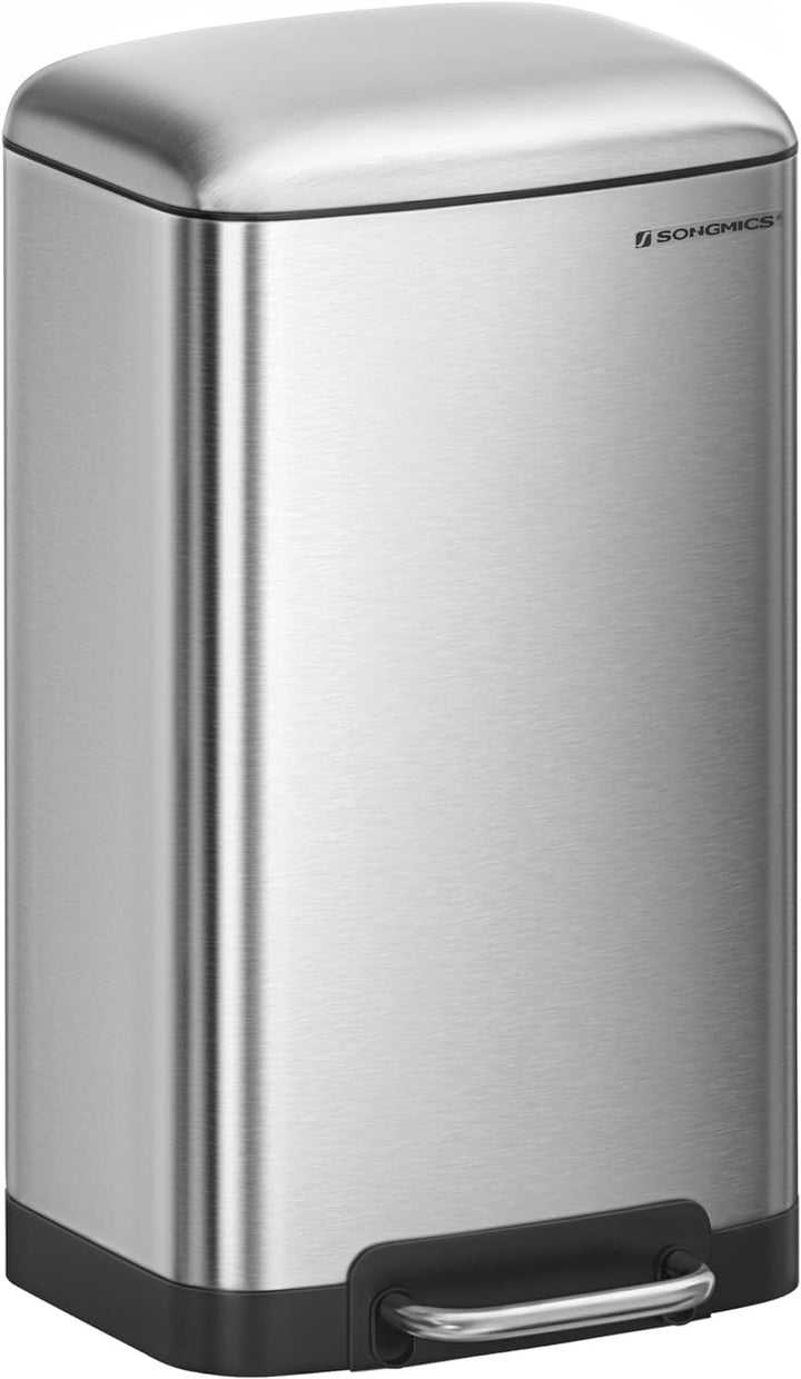 SONGMICS Mülleimer, 30 Liter Abfalleimer, Treteimer aus Stahl, mit Inneneimer und Deckel, Softclose,