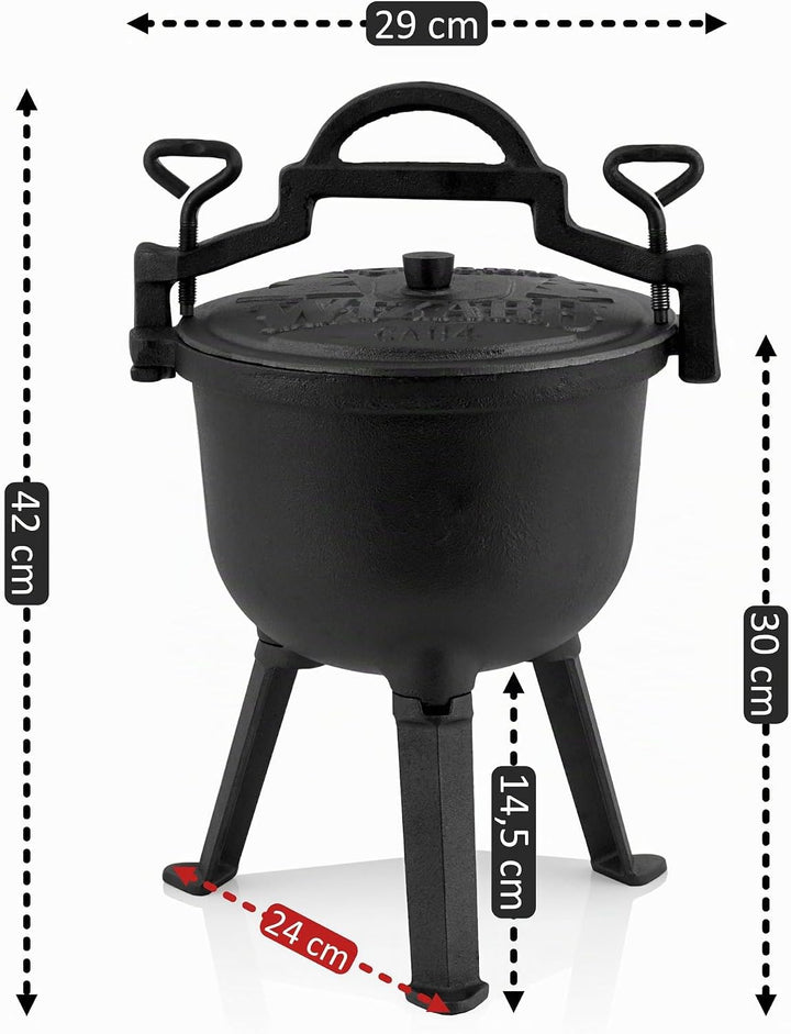 BBQ-Toro Zauberkessel "Wizard" | Kochtopf aus Gusseisen | Gusstopf mit drei Beinen, Deckel, Bügel un