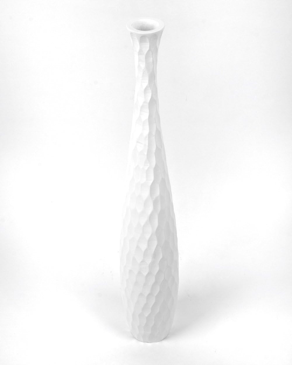 Leewadee Grosse Bodenvase für Dekozweige hohe Standvase Design Holzvase, Holz, 70 cm, Weiss 70 cm We