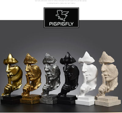 PIGPIGFLY Schweigen ist Gold Statue,Deko Figuren, Deko Wohnzimmer Modern Zum Hinstellen, Abstrakte S