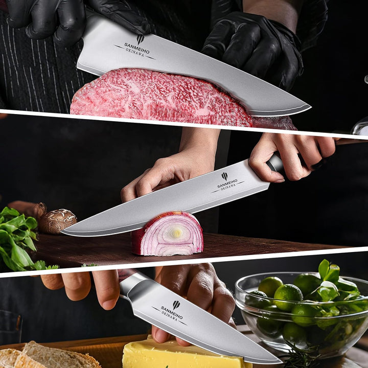 Messerset 3-teilig, Japanisches Küchenmesserset aus 10Cr15MoV Edelstahl, Scharfes Profi Kochmesserse