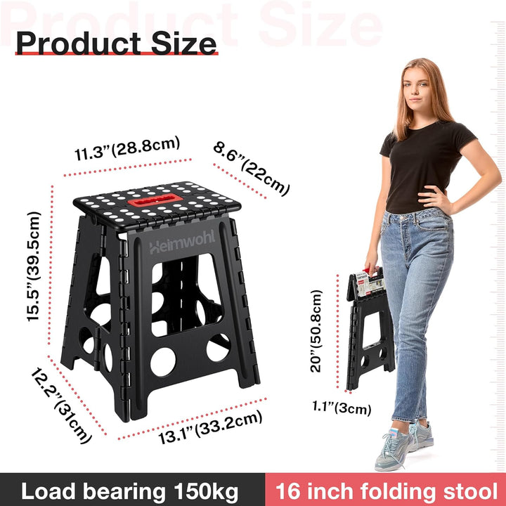 Tritthocker Klappbar 40 cm, 2025 Upgrade Hocker Klappbar mit Sicherheitsverriegelung & Drehgriff, Kl