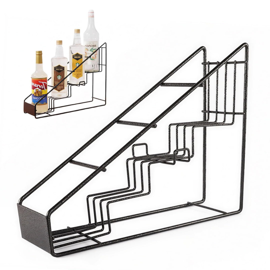 Stainless Steel Sirupflaschenhalter, 4 Fach Treppenform Drahtregal für Kaffee Gewürze Wein Rostbestä