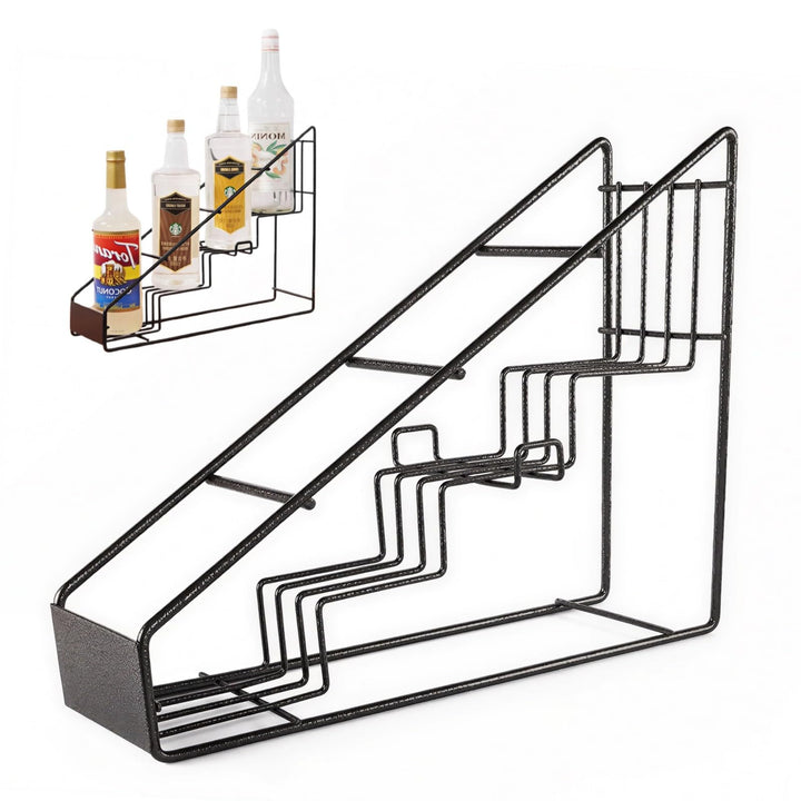 Stainless Steel Sirupflaschenhalter, 4 Fach Treppenform Drahtregal für Kaffee Gewürze Wein Rostbestä