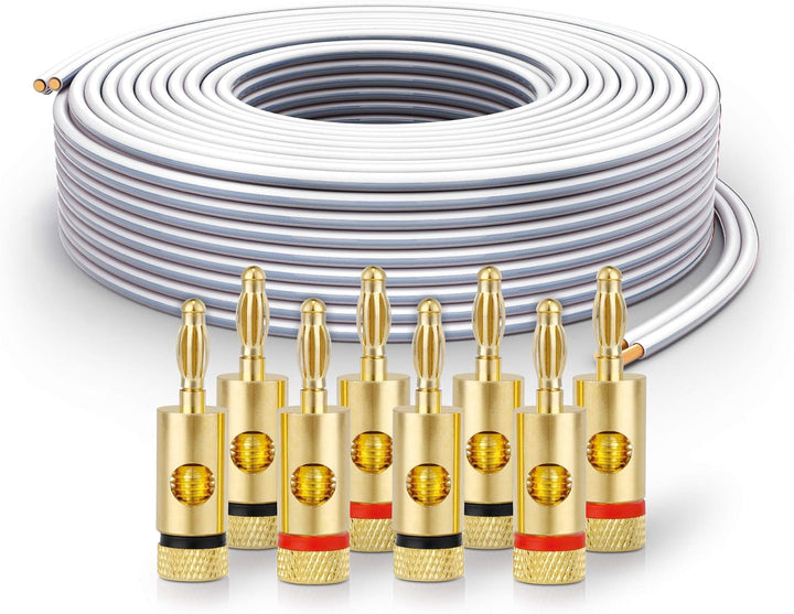 PureLink Lautsprecherkabel OFC 2 x 2,50mm² (0,20mm), 20,0m, weiss, Set mit 8 Bananensteckern 20,0m 2