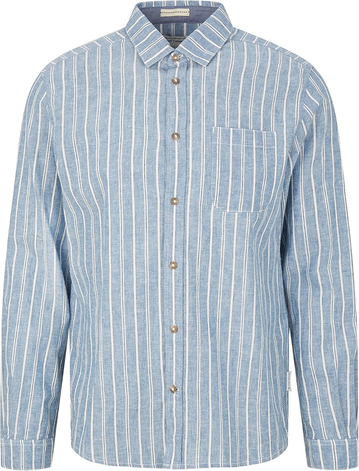 TOM TAILOR Herren Hemd mit Muster aus Leinen, 31246 - Blue Off White Navy Stripe