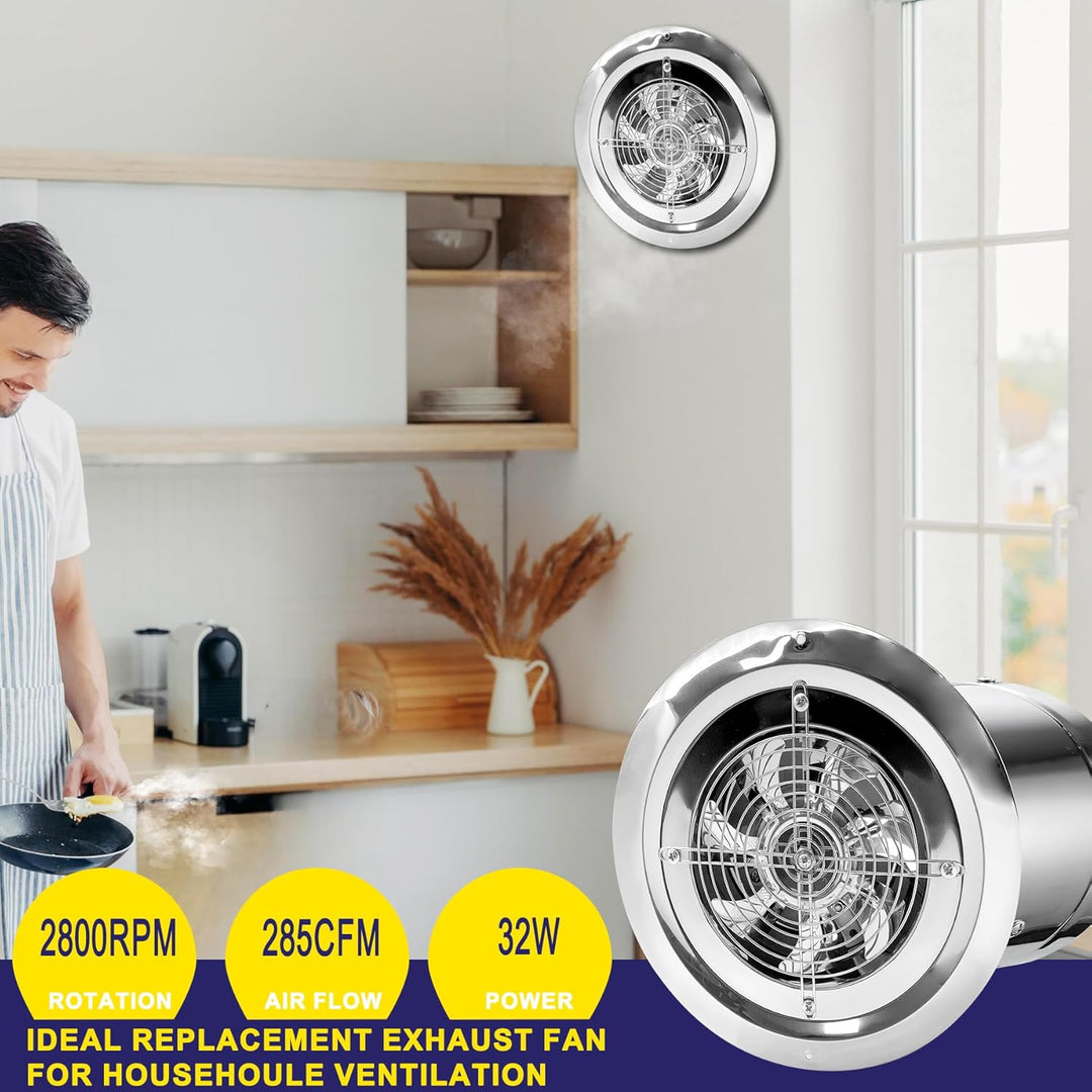 Abluftventilator 150mm Badlüfter, 480m³/h mit Rücklaufklappe Metall Wandventilator mit EU-Stecker fü