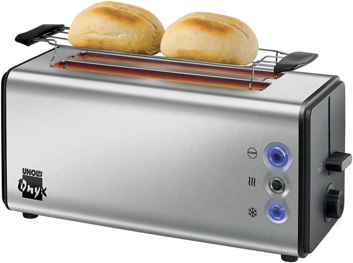 Unold 38915 Doppel-Langschlitztoaster - 4-Scheiben- Toaster, Edelstahl, 4 Funktionen: Auftauen, Aufw