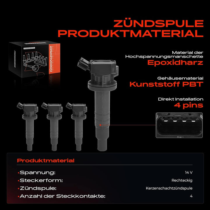 Frankberg 4x Zündspule Zündmodul Kompatibel mit C1 1.0L 2005-2014 C1 II Cuore Sirion 107 108 Justy I