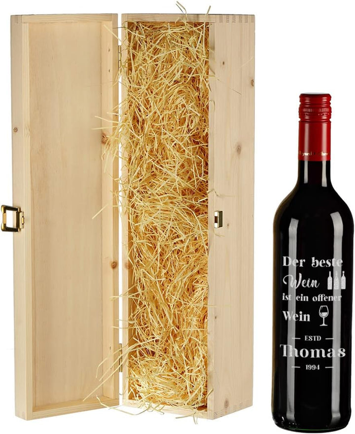 polar-effekt 2-TLG Geschenk Weinset - personalisierte Holzkiste und 700 ml Weinflasche mit Wunschgra