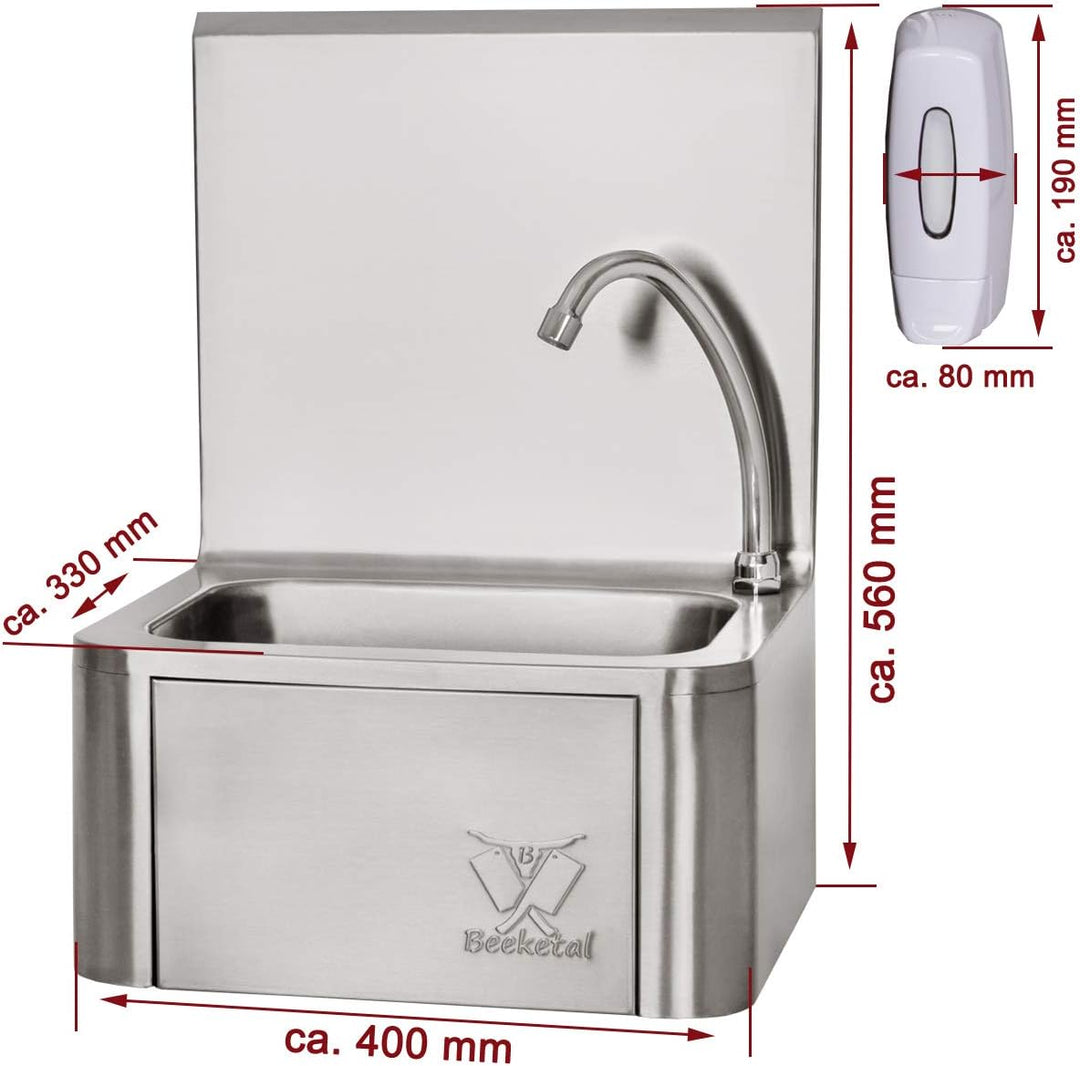 Beeketal 'HWB-I' Knie-Kontakt Handwaschbecken aus Edelstahl mit Wasserhahn - Industrie Waschbecken z
