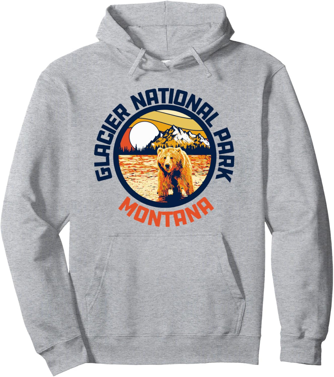 Glacier National Park Grizzly Bear Vintage 80s Artistic Pullover Hoodie