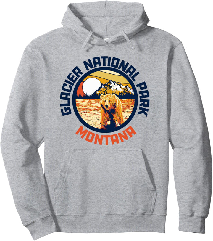 Glacier National Park Grizzly Bear Vintage 80s Artistic Pullover Hoodie