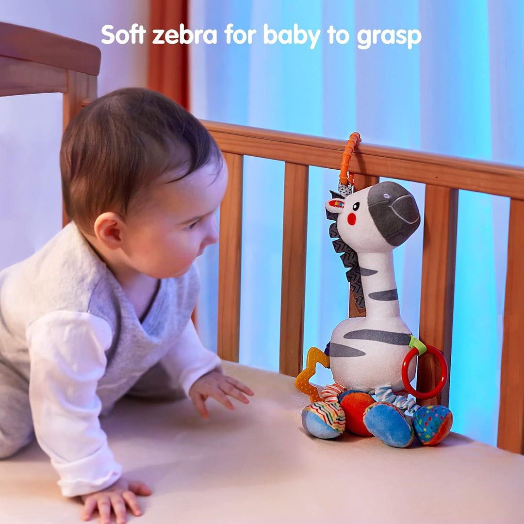 TUMAMA Zebra Hängend Babyspielzeug für 0,3,6,9,12 Monate,Baby Handglocken Rassel Weiches Tier Plüsch