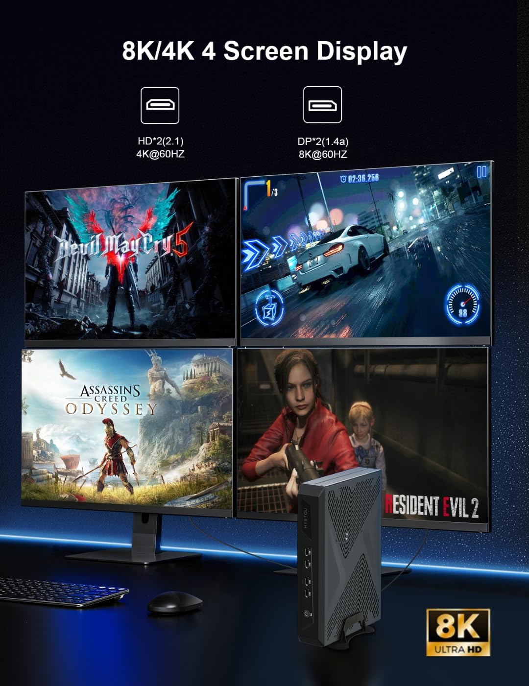 HYSTOU Gaming PC, Mini PC Gamer GTX1650 GDDR6 Core i9-11900 Windows 11 Pro 8K Gaming PC der 11th Gen