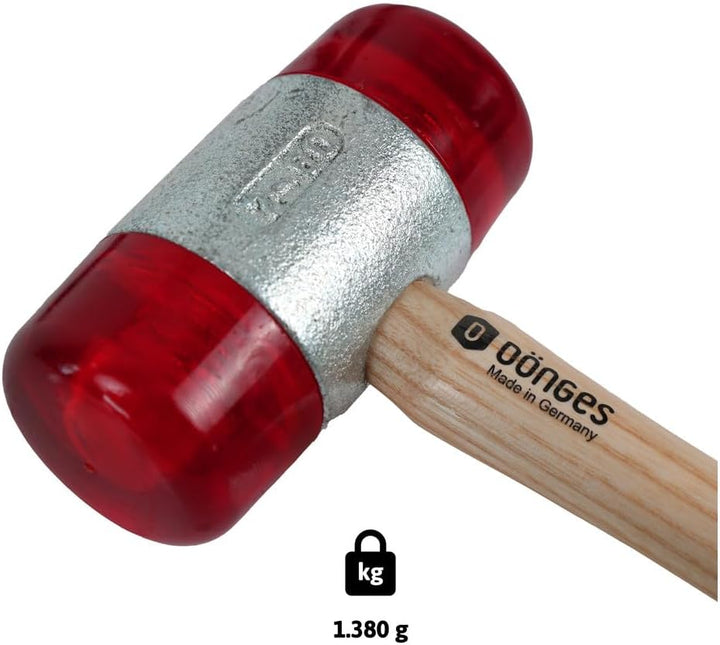 Dönges Rückschlagfreier Schonhammer mit lackiertem Eschenstiel | Ø 60 mm | 1380 g | Austauschbare Kö