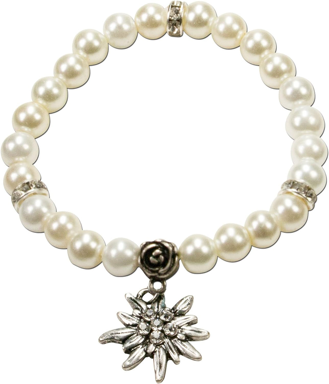Alpenflüstern Trachtenschmuck-Set Perlen-Trachtenkette, Armband und Ohrstecker Strass-Edelweiss - Da