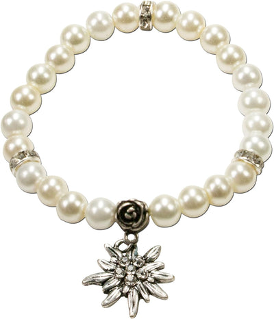 Alpenflüstern Trachtenschmuck-Set Perlen-Trachtenkette, Armband und Ohrstecker Strass-Edelweiss - Da