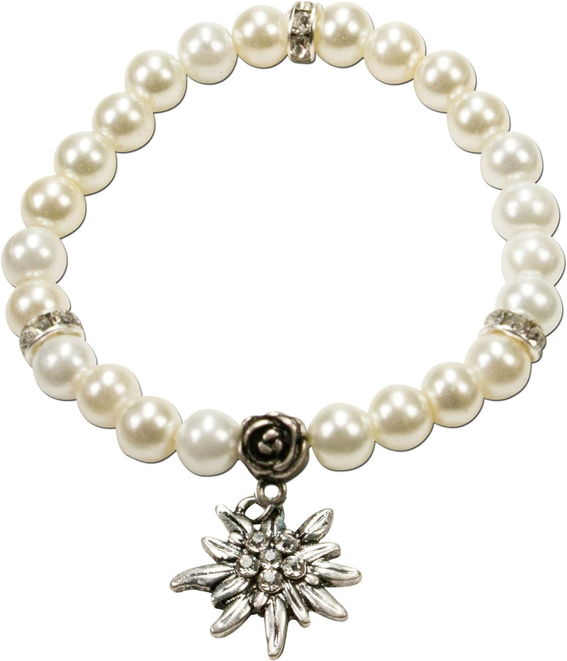 Alpenflüstern Trachtenschmuck-Set Perlen-Trachtenkette, Armband und Ohrstecker Strass-Edelweiss - Da