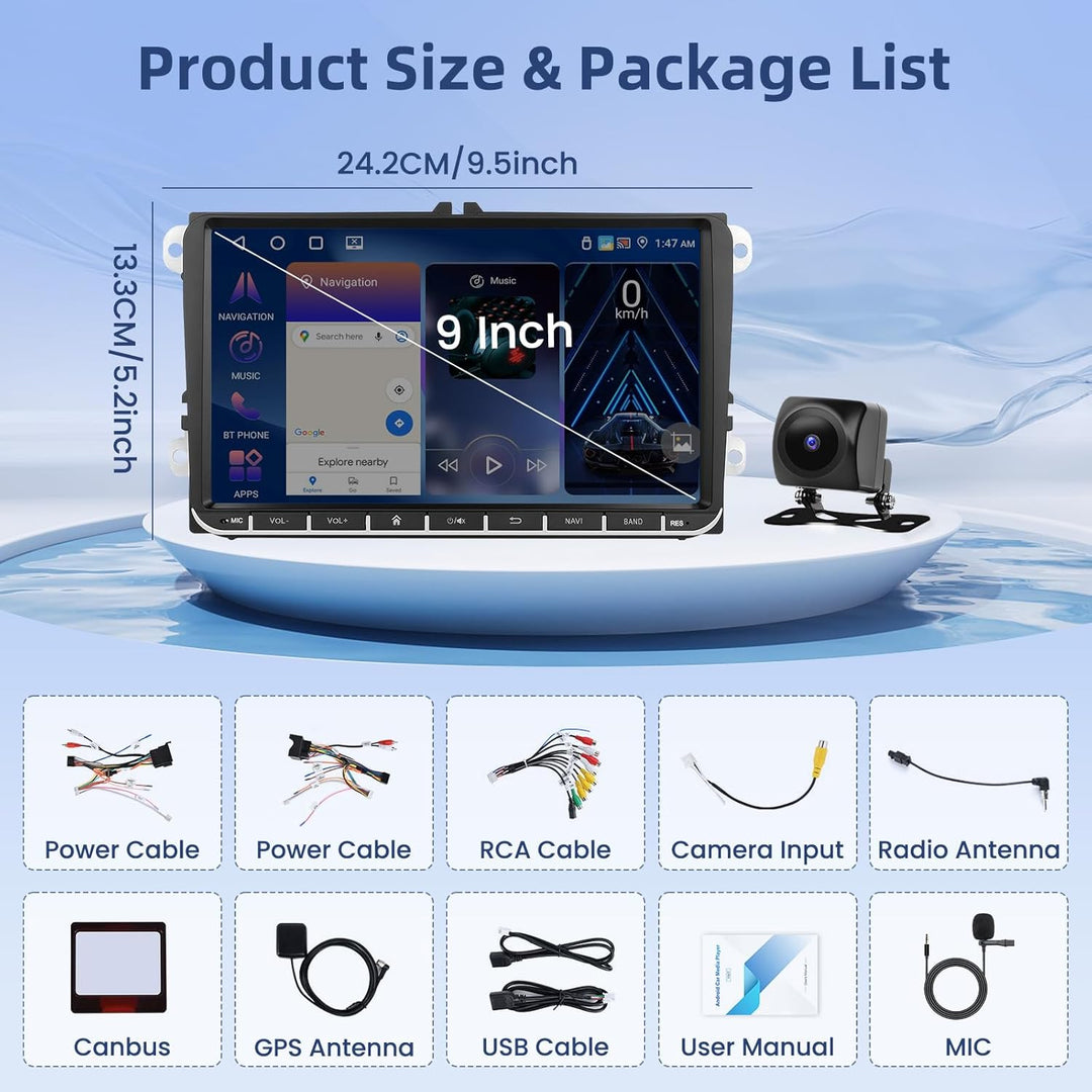 Hikity [4+64GB] Android 15 Autoradio, Wireless CarPlay Android Auto, für VW Golf 5 6 Passat Polo Tig