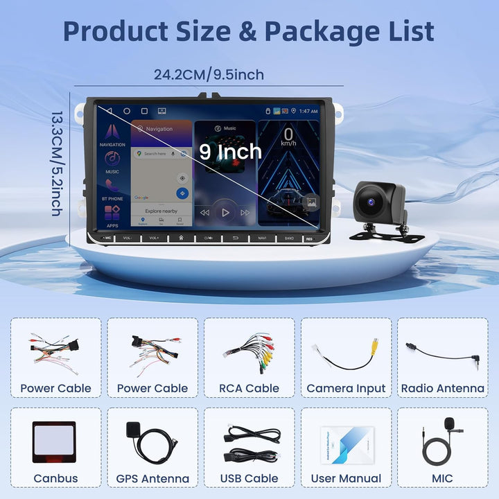 Hikity [4+64GB] Android 15 Autoradio, Wireless CarPlay Android Auto, für VW Golf 5 6 Passat Polo Tig