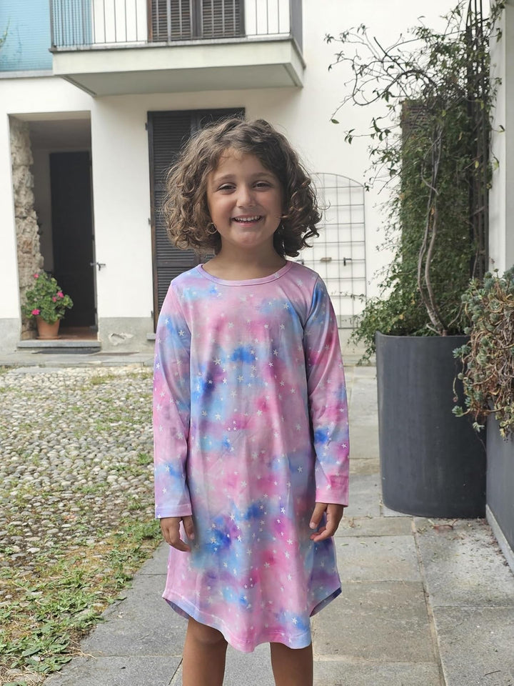 Arshiner Mädchen Nachthemd Langarm Kinder Nachtkleid mit Niedlichen Prints Schlafanzug Kleid Nightdr