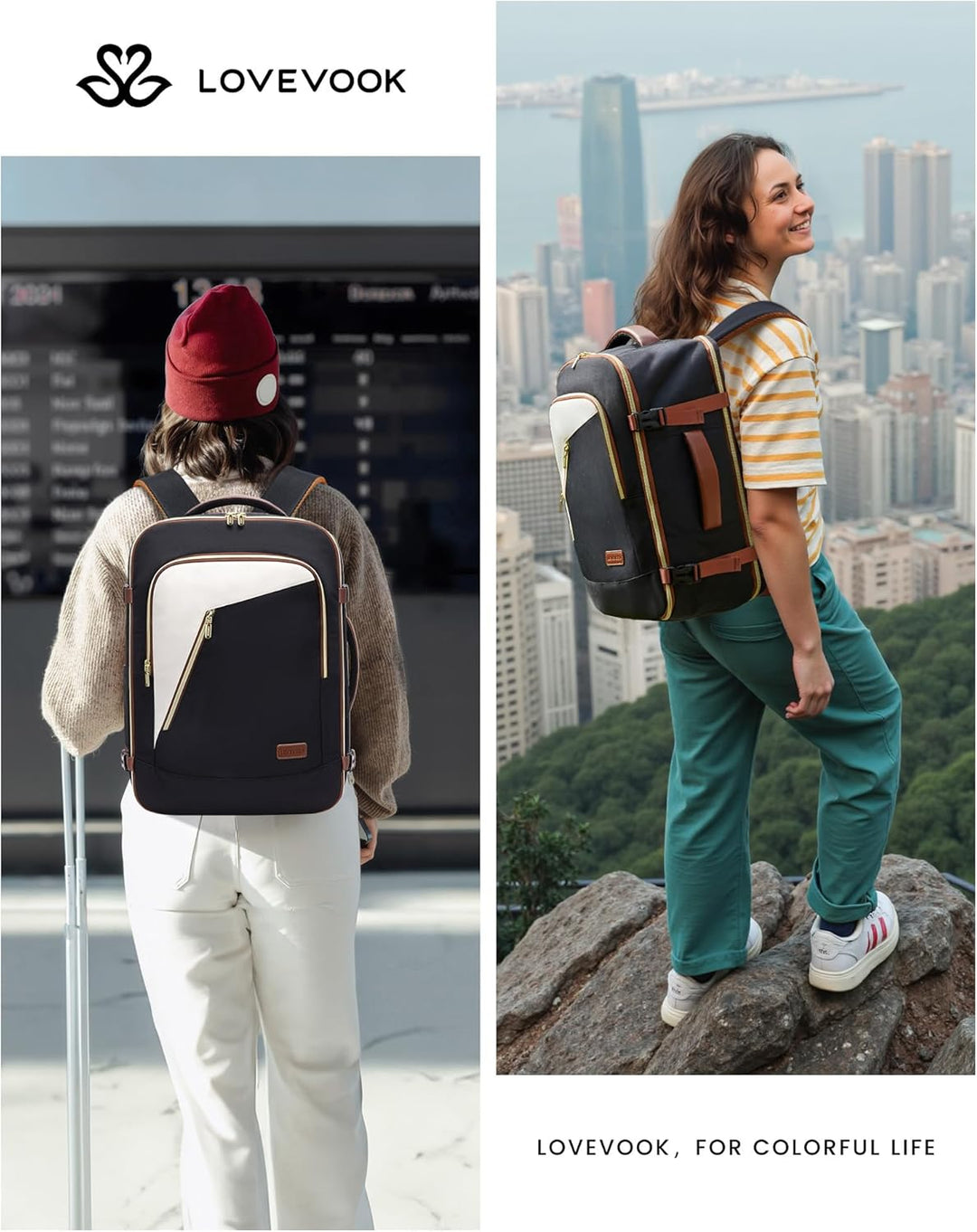 LOVEVOOK Handgepäck Rucksack Flugzeug, Gross Reiserucksack Damen 18 Zoll Laptop Rucksäcke, Travel Ba