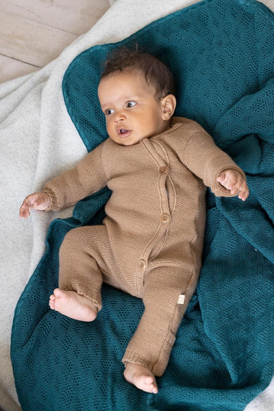 Disana WOLL-BABYDECKE, kuschelweiche Strickdecke im Ajourmuster | 100% Bio-Merinowolle GOTS | Newbor