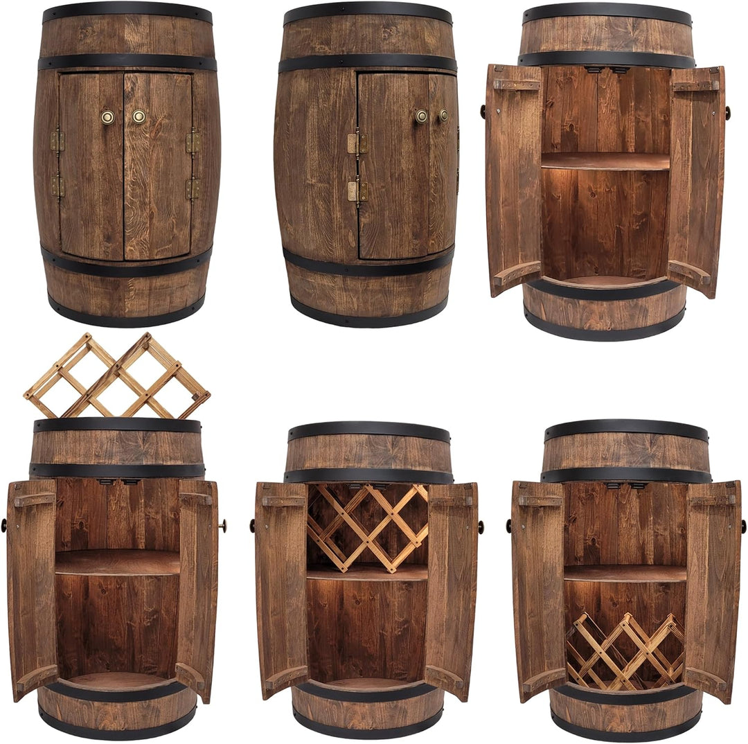 weeco - Fassbar LED mit Tür und Weinhalter - Weinregal. Fass Hausbar Weinrack 80x50cm. Rustikaler de