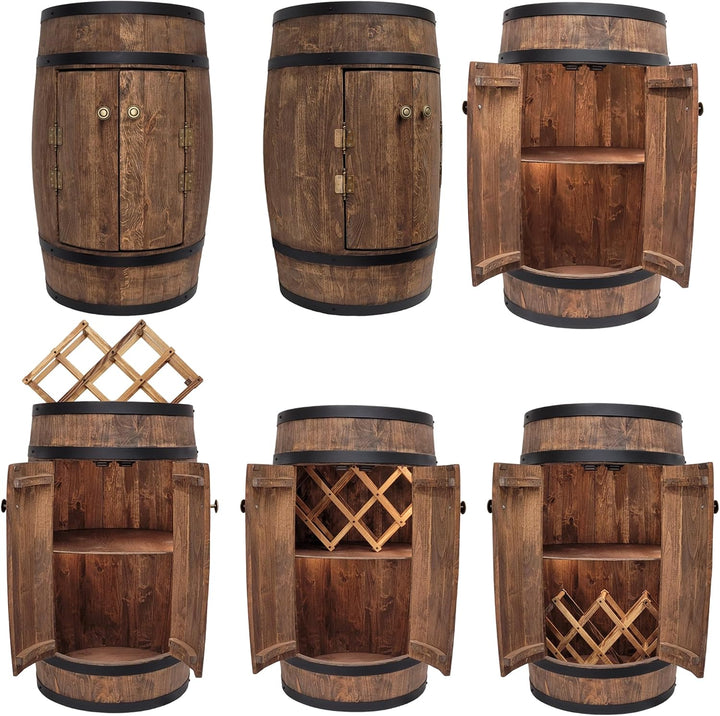 weeco - Fassbar LED mit Tür und Weinhalter - Weinregal. Fass Hausbar Weinrack 80x50cm. Rustikaler de