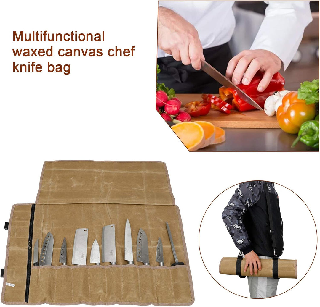 QEES Kochmesser Rolltasche 11 Slots, Messertasche für Camping, Wandern, Multifunktions-Werkzeugrollt