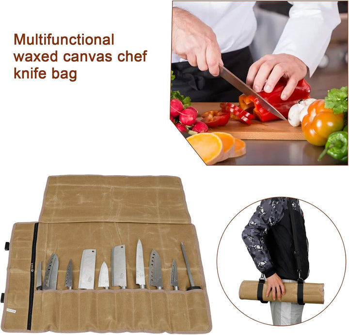 QEES Kochmesser Rolltasche 11 Slots, Messertasche für Camping, Wandern, Multifunktions-Werkzeugrollt