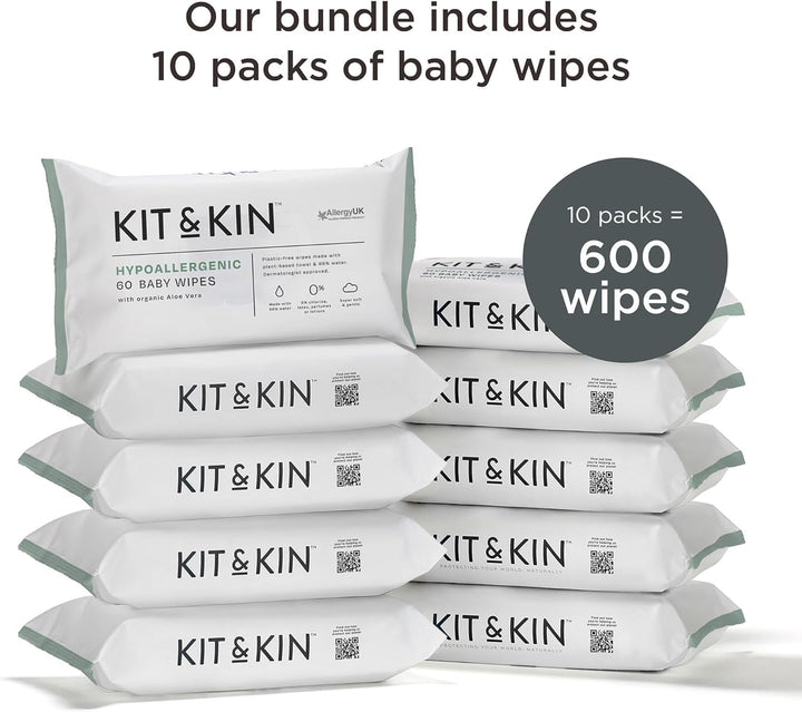 Kit &amp; Kin Feuchttücher Baby 600 Stück (10 Packungen), Hypoallergen Dermatologen Geprüft 99% Wasser W