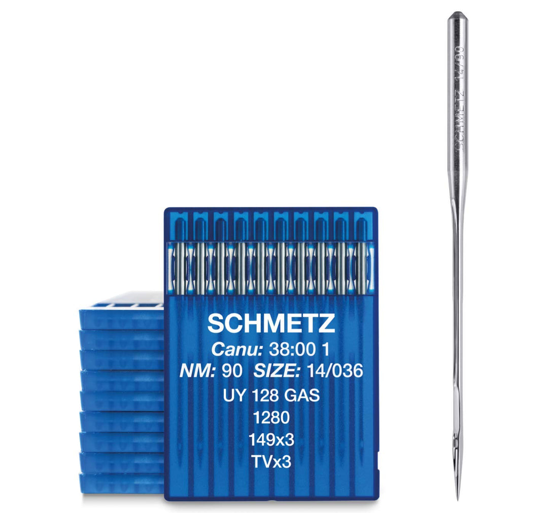 100 SCHMETZ Industrienähmaschinennadeln System UY 128 GAS / TVx3 / 149x3 / 1280 in Nadeldicke 90/14