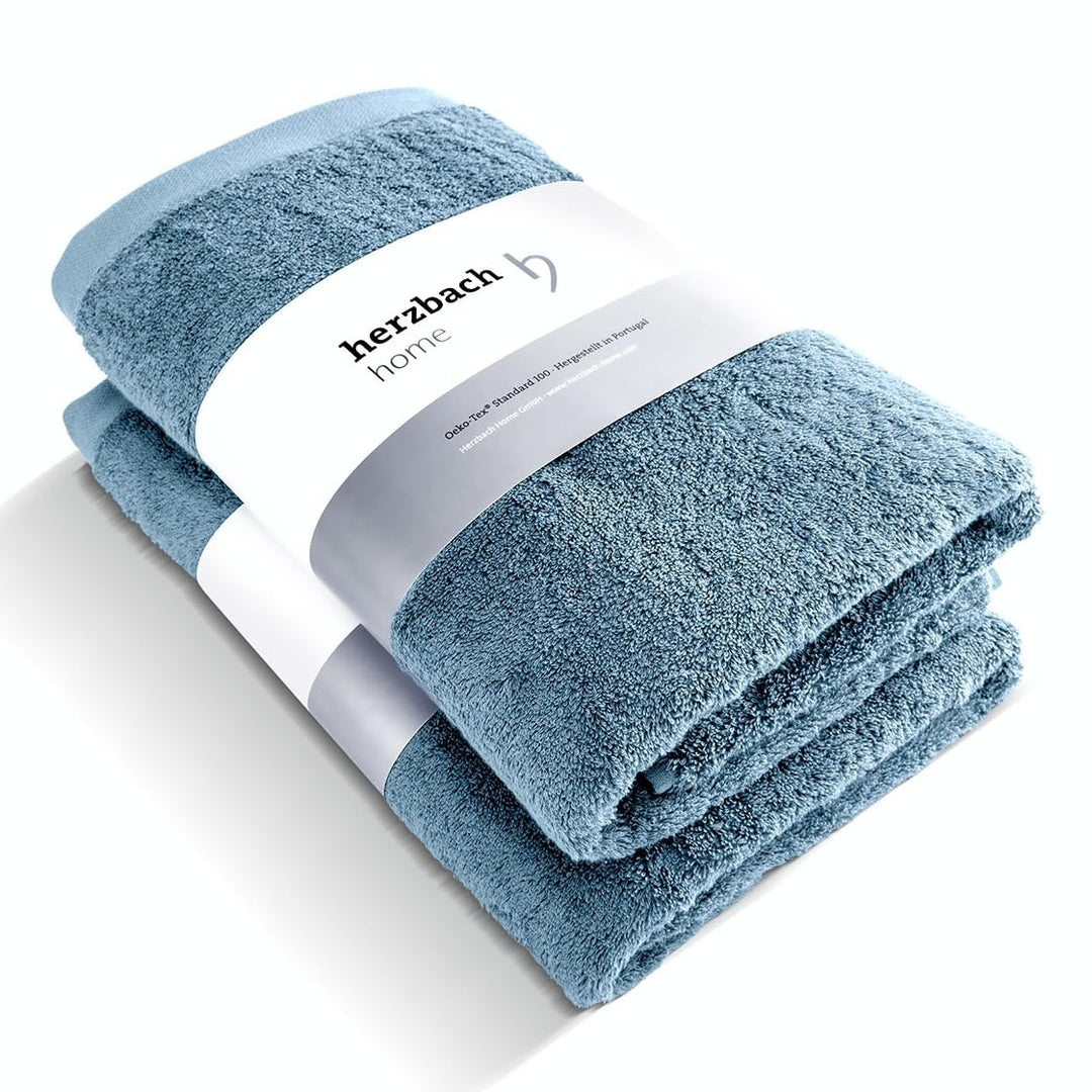 herzbach home Luxus Saunatuch 2er Set Premium Qualität aus 100% Baumwolle 80 x 200 cm 600 g/m² (Grau